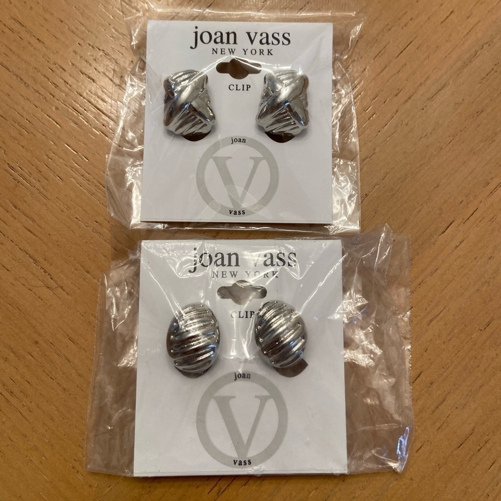 TWO (2) PAIRS PRETTY SILVER TONE CLIP EARRINGS NEW WITH TAGS